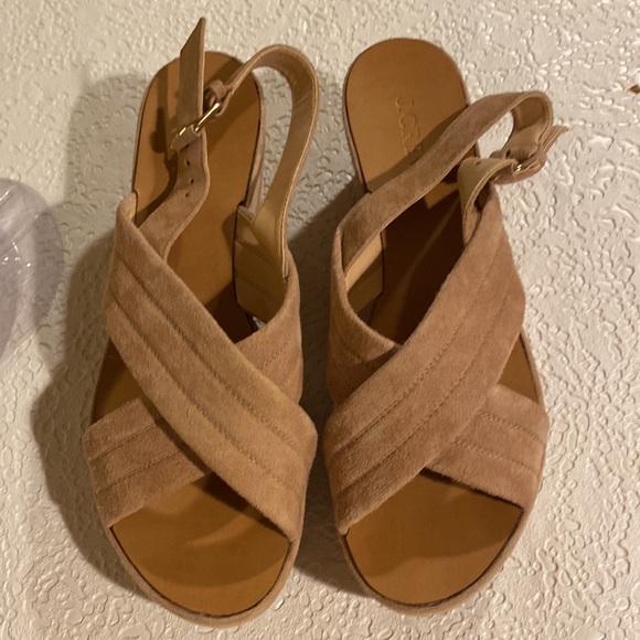 J Crew Marcie Tan Suede Criss Cross Wedge Sandals 8 Beautiful Shoes. - Picture 4 of 16